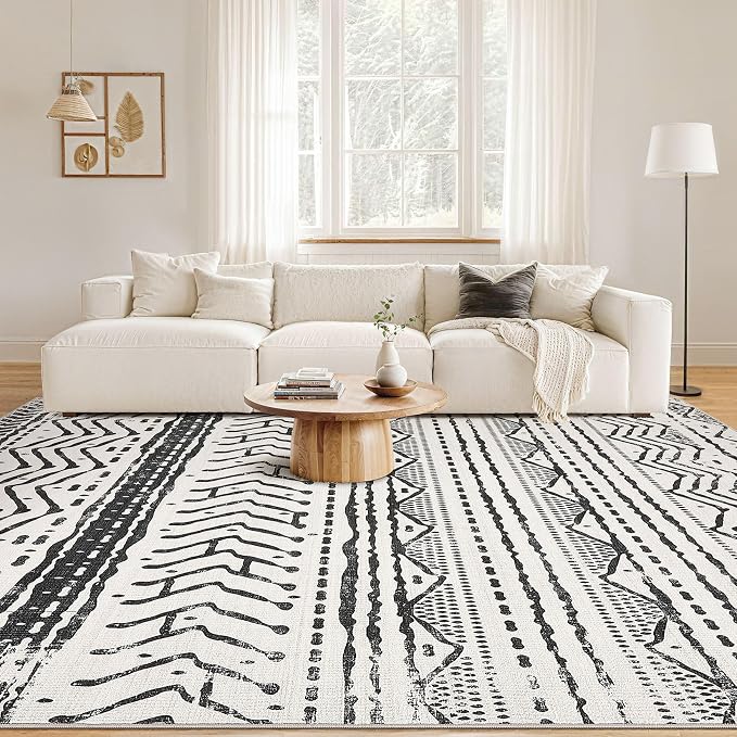Nakagishi Boho 5x7 Area Rug Living Room Rugs Machine Washable Black | Soft, Pet & Kid Friendly, Carpet for Living Room/Bedroom/Office/Kitchen/Nursery, Daily Home Decor Stain Resistant Moroccan