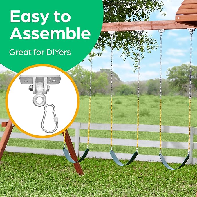 Jungle Gym Kingdom Swing Set Hangers - 2 Heavy Duty Brackets with Locking Snap Hooks for Porch, Patio, Playground - Indoor/Outdoor Hardware & Accessories
