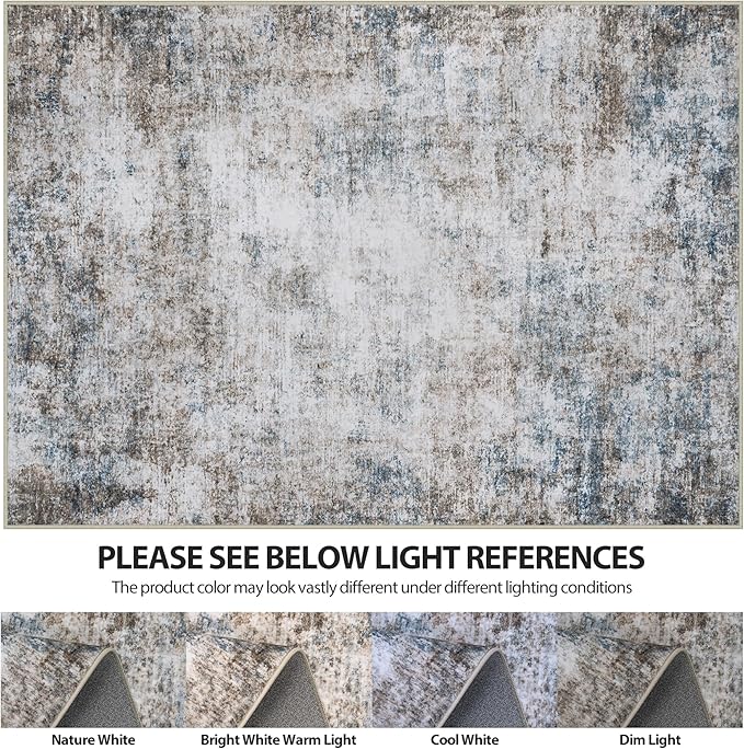 8x10 Area Rugs for Living Room Rug Washable: Abstract Large Rug for Dining Room Bedroom Carpet Non Slip 8 by 10 Indoor Modern Nursery Home Office White Brown Blue