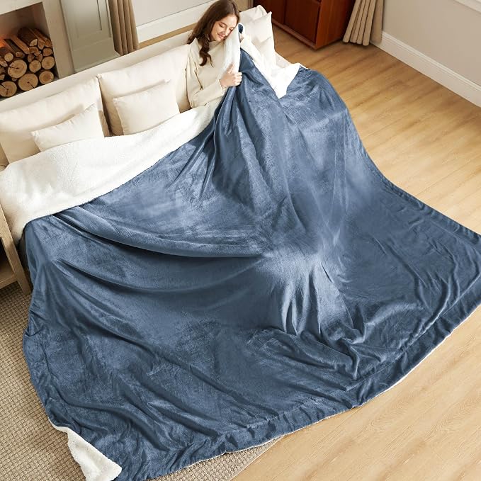 Bedsure GentleSoft Sherpa Fleece Cal King Blankets for Bed, Non-Heated, Thick and Warm Oversized Throw for Women and Men, Soft Fuzzy Plush Large Blanket for Winter, Slate Blue, 112x98 Inches