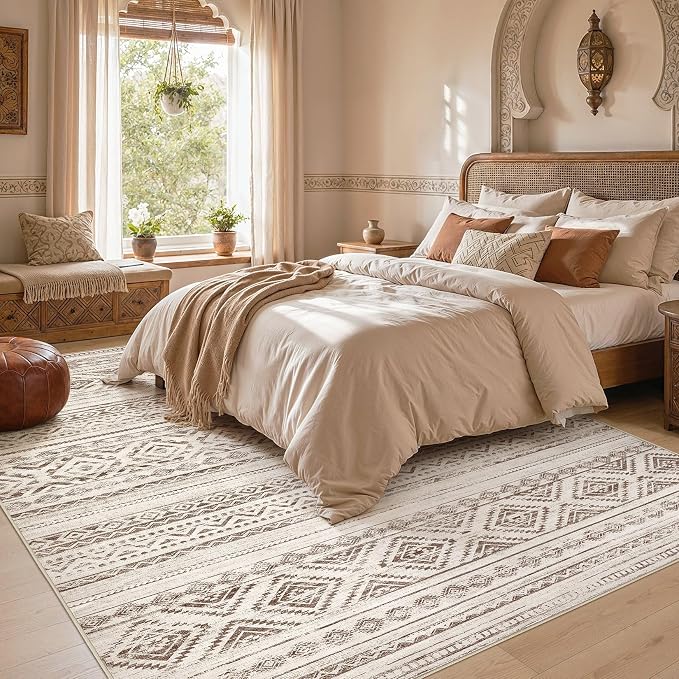 cotiled 5x7 Area Rugs Living Room Rug: Washable Boho Rugs with Non Slip Backing Large Soft Indoor Stain Resistant Carpet for Bedroom Farmhouse Dining Room Lightweight Home Decor Dark Brown