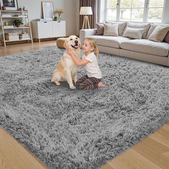 8x10 Area Rug for Living Room:Ultra Soft Fluffy Shag Light Grey Rugs,Large Fuzzy Plush Indoor Non Slip Carpet Washable Rug for Bedroom Kids Nursery Office Dorm Modern Decor(Light Grey 8'x10')