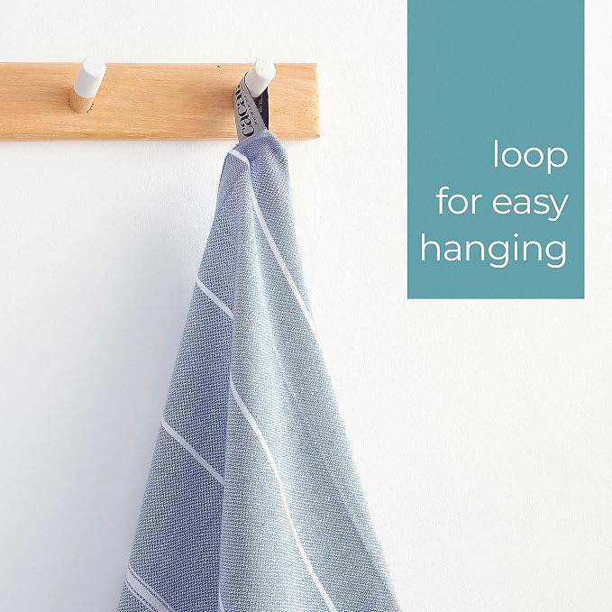 Cacala 100% Turkish Cotton Kitchen Tea Towels, Highly Absorbent Luxury Soft Quick Drying Dish Towel with Hanging Loop for Gym, Yoga, Bath, Sports, Cleaning and Kitchen (23 x 36), Grey Blue