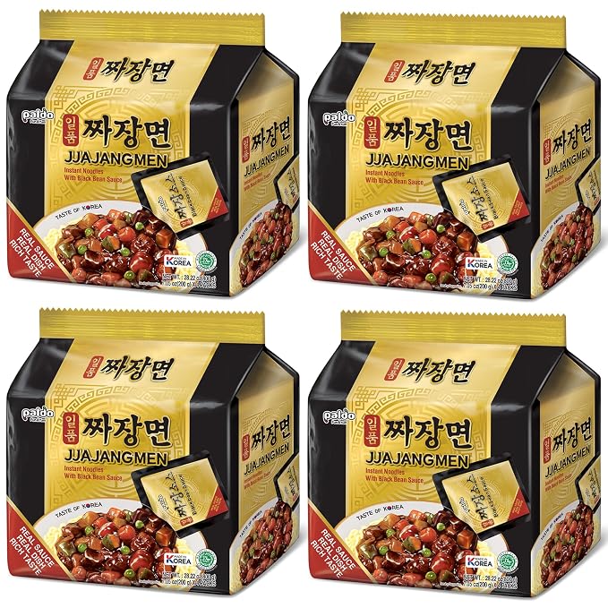 Paldo Fun & Yum Ilpoom Jjajangmen Noodles, Pack of 16, Traditional Brothless Chajang Ramen with Savory & Sweet Black Bean Sauce, Oriental Style Korean Ramyun, Soupless K-Food, 200g x 16