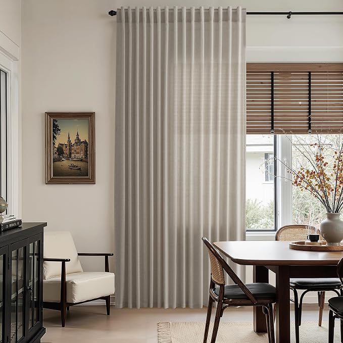 Nanspring Grey Beige Linen Curtains 84 Inches Long for Living Room Light Filtering Semi Sheer Curtain Back Tab Simple Modern Elegant Neutral Luxury Boho Gray Drapes for Bedroom 52x84, 2 Panels