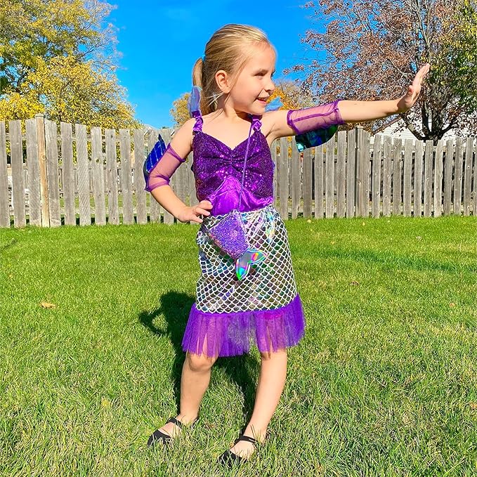 Jeowoqao Mermaid Princess Dress Up Costume, Girls Dress Up Pretend Play Clothes Gift 13Pcs Princess Costume for Little Girls Age 3 4 5 6 Years