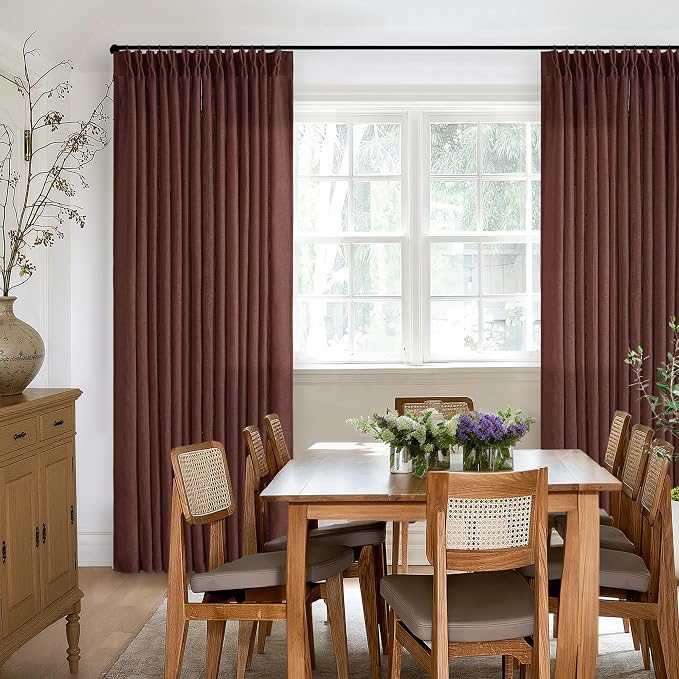 Chestnut Brown Thick Linen Pinch Pleated Curtains 120 Inches Long 2 Panels | Extra Long Drapes for Living Room Dining Bedroom, Pinch Pleat Drapes Back Tab, Dark Terracotta Rust Farmhouse Country 40x120