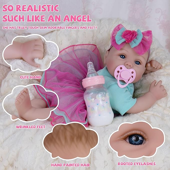 Milidool Lifelike Reborn Baby Dolls - 18 Inch Real Life Realistic Newborn Baby Dolls Girl with Soft Weighted Body Gift Set for Kids Age 3+