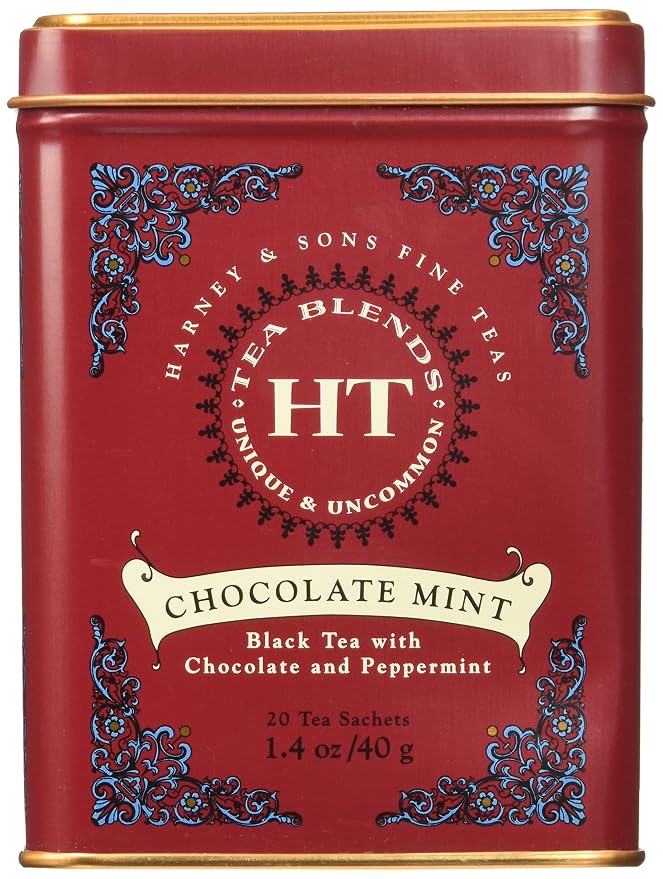 Harney and Sons Chocolate Mint, Flavored Black Tea - 20 Sachets per Tin (Pack of 2)