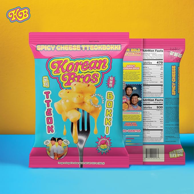 Korean Bros Spicy Cheese Tteokbokki (360g) Creamy Rice Cakes | Korean Street-Style Snack or Meal, 2 Servings