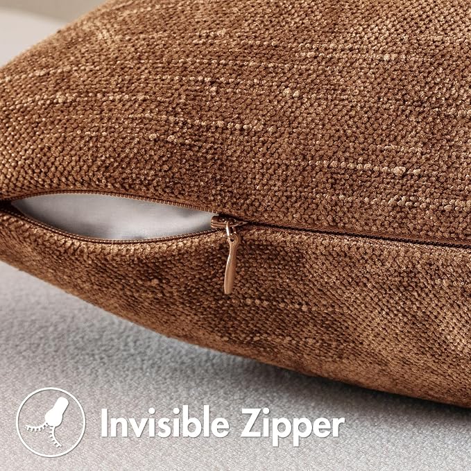 MIULEE 26x26 Inch Euro Textured Chenille Throw Pillow Covers Pecan Brown | Pack of 2 Decorative Soft Throw Pillows,Solid Textured Cushion Covers,Modern Home Decor for Bed Couch Sofa Bedroom Livingroom