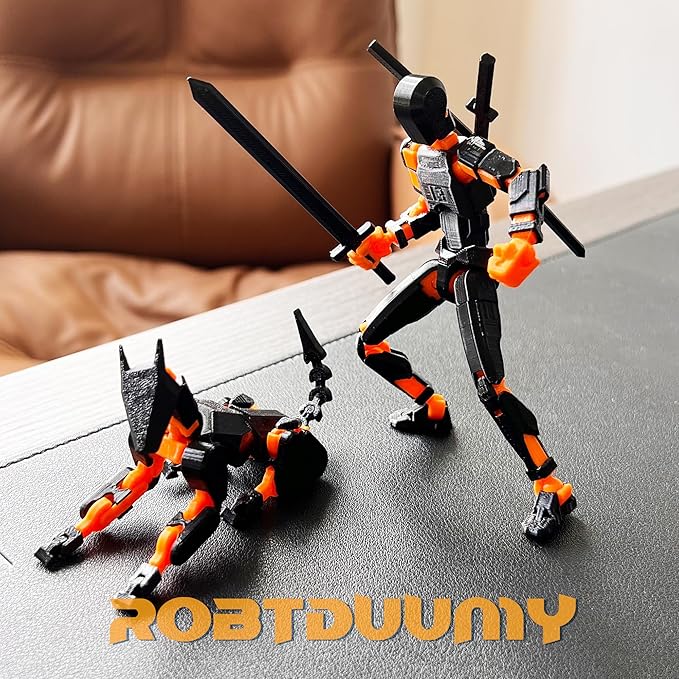 T13 Action Figure Set (Assembly Completed),Dummy 13,Titan 13 Action Figures,3D Printed Toys Multi-Jointed Movable (Black/Orange)