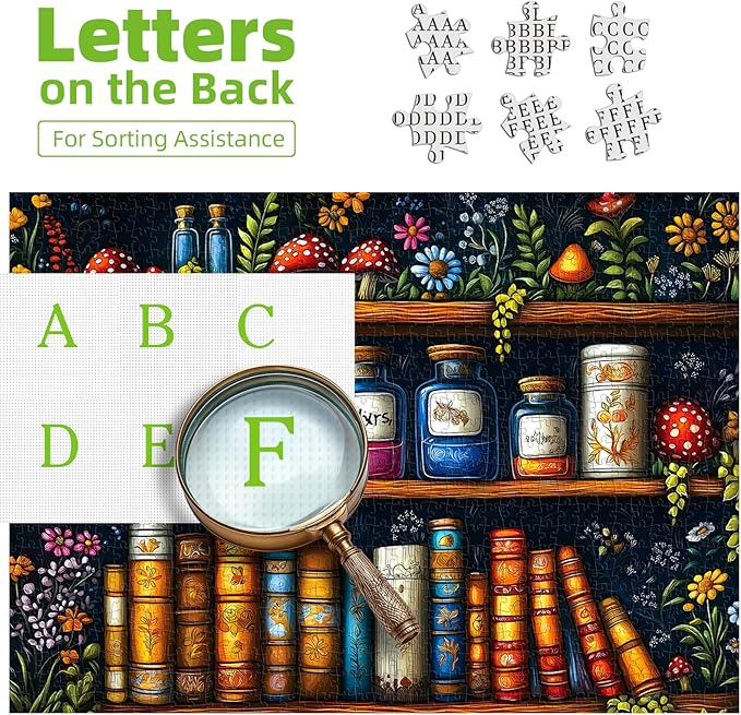 1000 Piece Jigsaw Puzzle for Adults - Enchanted Apothecary Shelf: Potion Bottles, Mushrooms & Vintage Scrolls, 27.5x19.7 Inch Unique Art Puzzle, Challenging Hard Difficult Puzzles for Adults