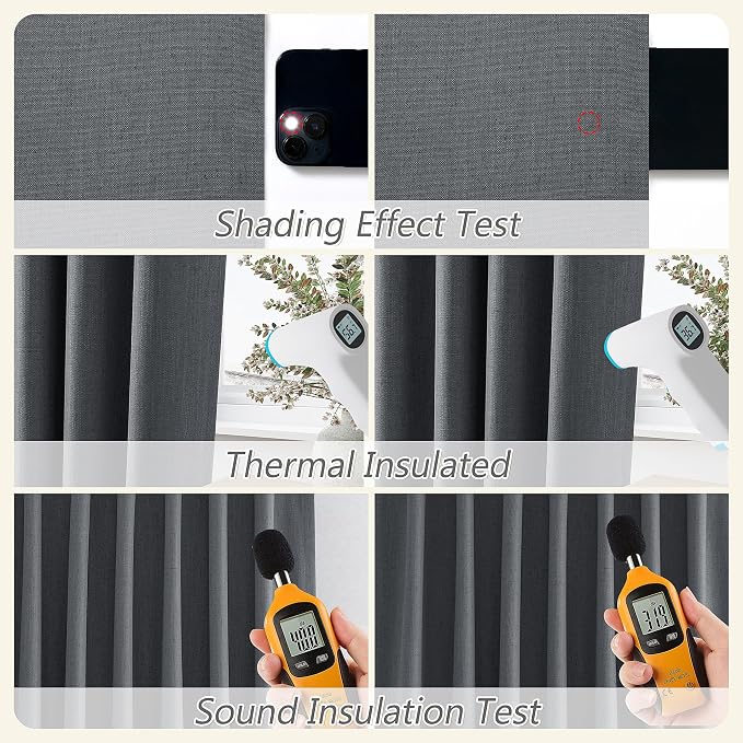Guken 100% Blackout Curtains 108 Inch Length 2 Panels Set for Living Room Bedroom Back Tab Thermal Insulated Black Out Linen Drapes Room Darkening Blazer Grey,52x108