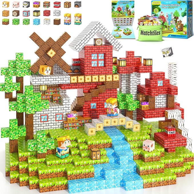 Magnetic Blocks Toys, Build Mine Magnet World Set, Magnetic Tiles Building for Boys & Girls Age 4-8 5-7, STEM Montessori Sensory Toys for Toddlers Kids Gifts