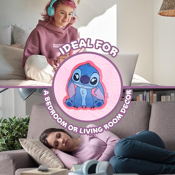 Disney Stitch 3D Plush Cushions for Bed Travel, Cute Cuddle Pillow Stuffed Character Pillow, Bedroom Accessories, Room Decor, Gifts for Kids (Blue/Pink Stitch, L13.77 x W12.99)