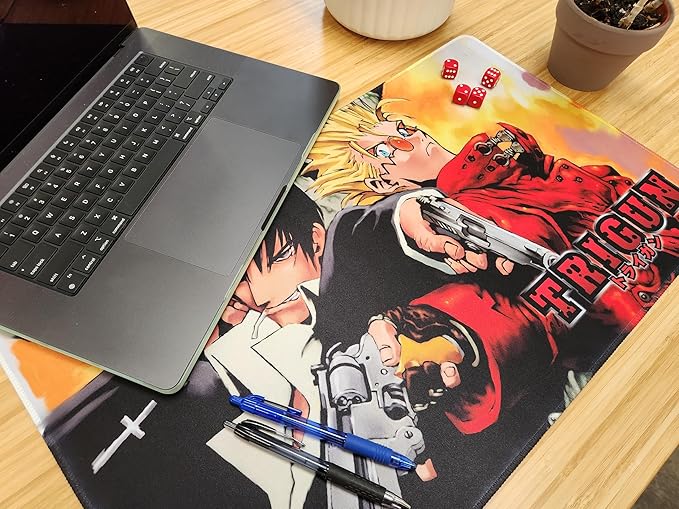 Trigun Wolfwood & VASH Playmat, Multi-Functional playmat Serves as Surface for Gaming Comfort and as a Protective Layer for Your Cards, Game Pieces and Table, Made from neoprenepolyester Fabric