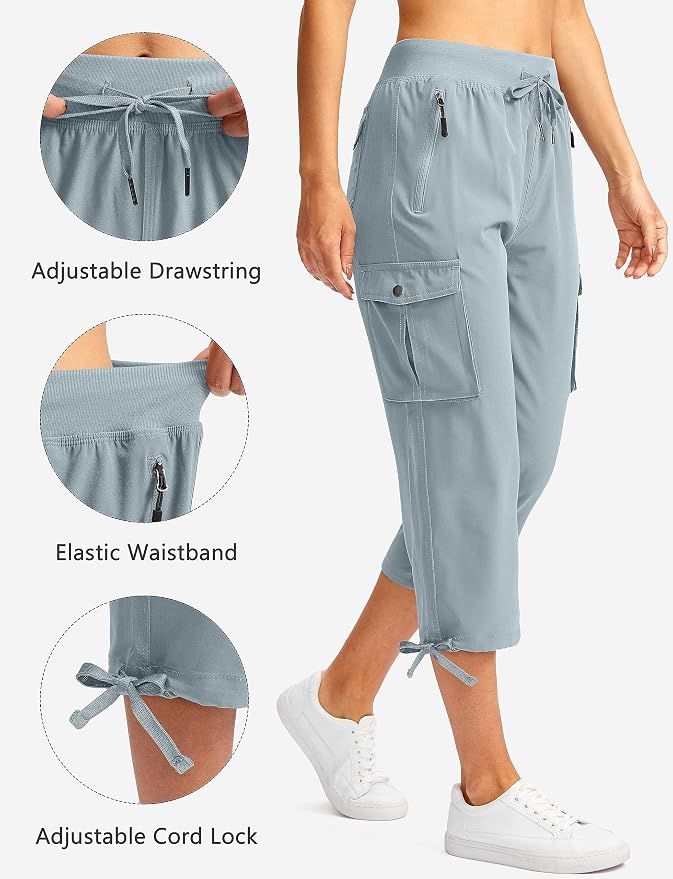 Soothfeel Women's Cargo Capris Pants with 6 Pockets Lightweight Quick Dry Travel Hiking Summer Pants for Women Casual