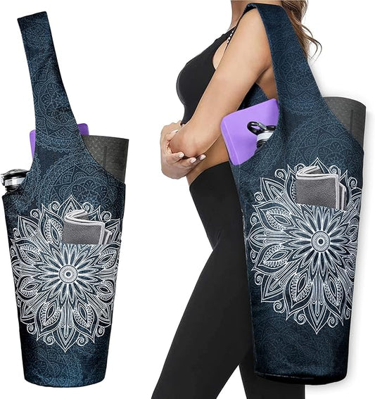 Yoga Mat Bag - Long Tote with Pockets - Holds More Yoga Accessories - Yoga Bag Fit Most Size Mats - Yoga Mat Carrier