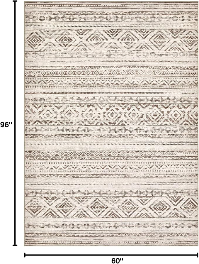cotiled 5x8 Area Rugs Living Room Rug: Washable Boho Rugs with Non Slip Backing Large Soft Indoor Stain Resistant Carpet for Bedroom Farmhouse Dining Room Lightweight Home Decor Dark Brown
