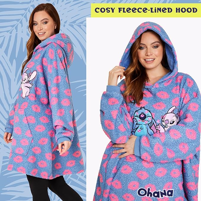Disney Fleece Hoodie for Adults and Teenagers Oversized Hooded Poncho One Size - Stitch Gifts