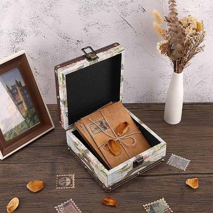Hipiwe Vintage Wooden + PU Leather Decorative Trinket Jewelry Box Memento Case Keepsake Box Gifts For Girls Boys Home Decor, Eiffel Tower