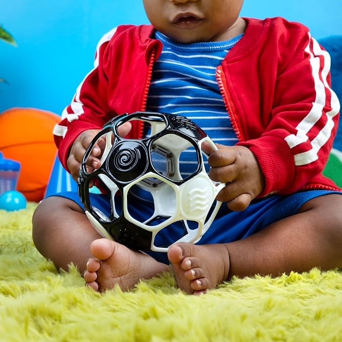 Bright Starts Oball Grippin' Goals Rattle Soccer Ball - Black & White, Easy-Grasp Toy for Newborn and Up (Pack of 2)