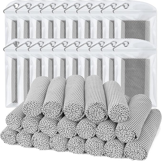 Cooling Towel (Pack of 20, 40"x12") with Pouches for Sports, Workout, Fitness, Gym, Yoga, Golf, Pilates, Travel, Camping & More