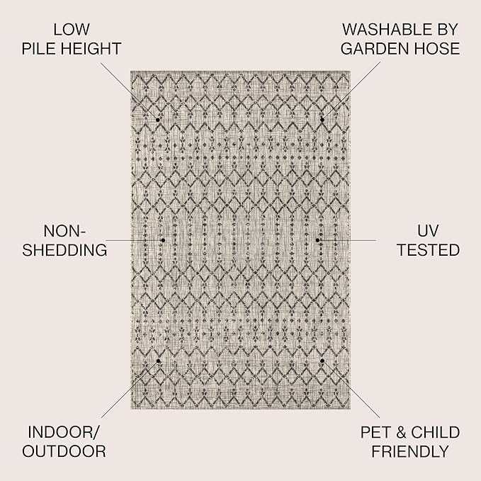 JONATHAN Y Moroccan Geometric Indoor Outdoor Area Rug 4X6 Light Gray/Black, Ourika Textured Weave for Backyard, Patio, Porch, Easy-Cleaning, High Traffic, Pet-Friendly, Non-Shedding (SMB108E-4)
