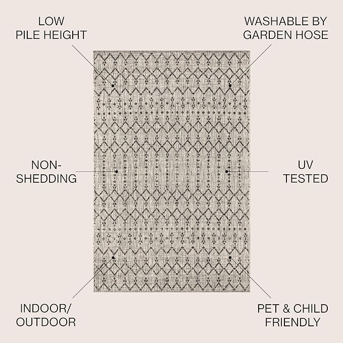 JONATHAN Y Moroccan Geometric Indoor Outdoor Area Rug 6X9 Light Gray/Black, Ourika Textured Weave for Backyard, Patio, Porch, Easy-Cleaning, High Traffic, Pet-Friendly, Non-Shedding (SMB108E-6)