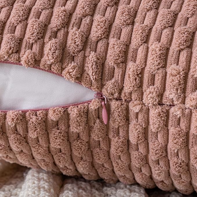 MIULEE Decorative Throw Pillow Covers 16x16 Blush Pink Textured Corduroy | Pack of 2 Striped Pillow Covers Modern Farmhouse Home Decor for Couch Bed Sofa Living Room