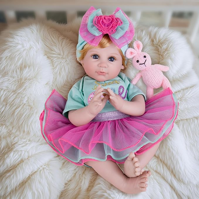 Milidool Reborn Baby Dolls, 22 inch Weighted Realistic Newborn Baby Girl Lifelike Newborn Girl Doll with Feeding Toy Accessories Set, Great Gift Set for Grandma Kids 3+