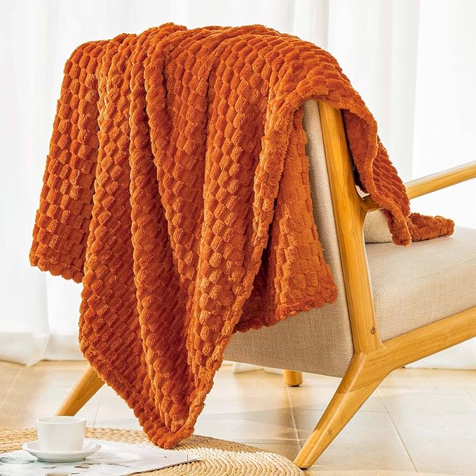 Bnuitland Orange Flannel Throw Blanket (50X40 inches), 300 GSM Fleece Cozy Warm Soft Lightweight Bed Sofa Blanket for Babys and Pets, Suitable for All Seasons