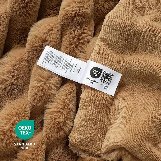 Cozy Bliss Faux Fur Throw Blanket for Couch, Cozy Warm Plush Striped Blanket for Sofa Bedroom Living Room, 50 * 60 Inches Toasty Brown