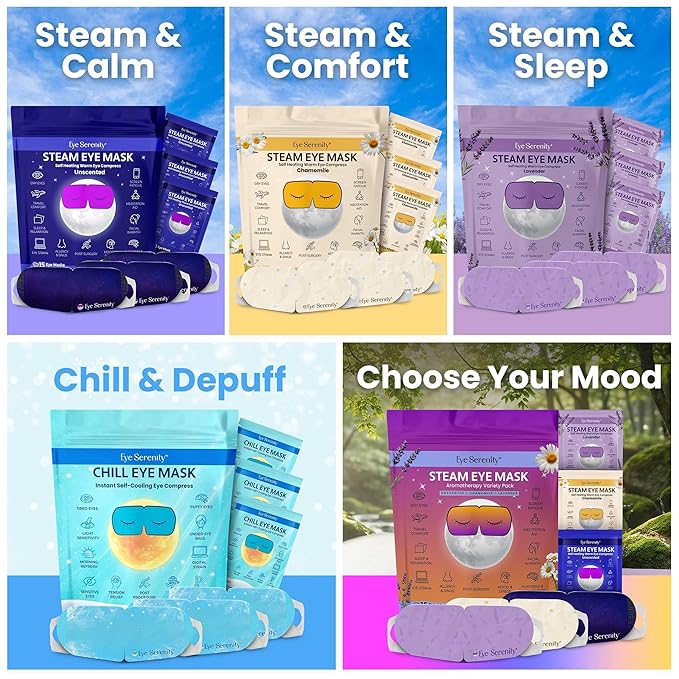Eye Serenity CHILL Self Cooling Eye Mask for Puffy Under-Eyes, Dark Circles, Hyaluronic Acid Long-Lasting Cold Eye Compress, Mothers Day Gifts, Spa Relaxation and Self-care Gifts for Women & Men
