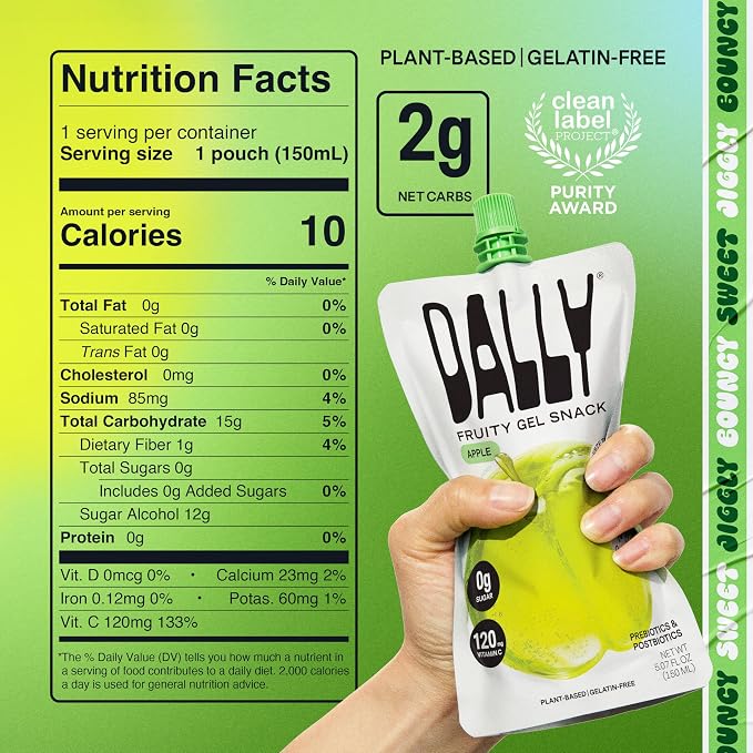 Dally Apple Drinkable Konjac Jelly, 10 Pouches, Korean Fruit Snack | Sugar free, keto and gluten free; prebiotics, postbiotics and vitamin C for skin and immune health