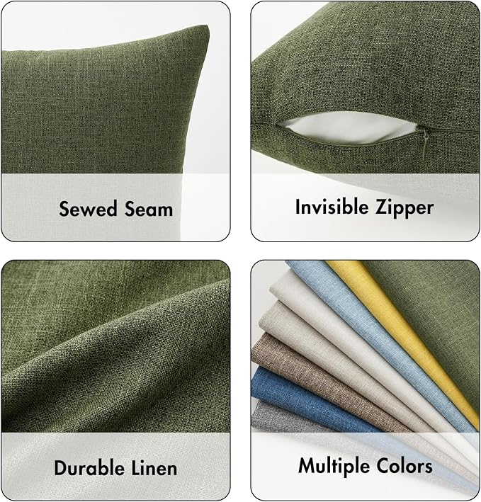MIULEE Pack of 2 Decorative Linen Burlap Pillow Covers Spring Farmhouse Boho Accent Pillowcases for Sofa Car Couch Bedroom Living Room Decor 18x18 Inch Dark Olive Green