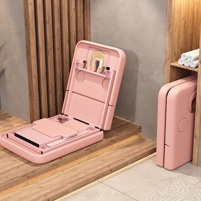 Extra Large 34''×80'' Folding Stationary Massage Table with Adjustable Backrest, Heavy-Duty Metal Frame PU Leather Treatment Bed for Spa, Physical Therapy, Tattoo, Facial & Medical Exam - Pink