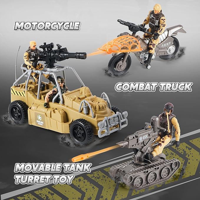 JOYIN Military Base Toys Set Including Army Vehicles, Army Men Action Figures and Weapon Gear Accessories Military Combat Toys