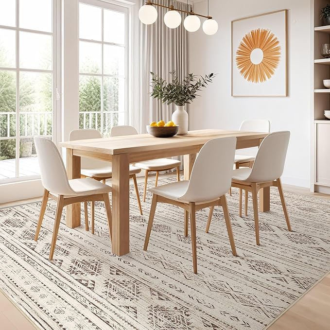 Nakagishi Boho 7x9 Area Rug Living Room Rugs Machine Washable Dark Brown | Soft, Pet & Kid Friendly, Carpet for Living Room/Bedroom/Office/Kitchen/Nursery, Daily Home Decor Stain Resistant Moroccan