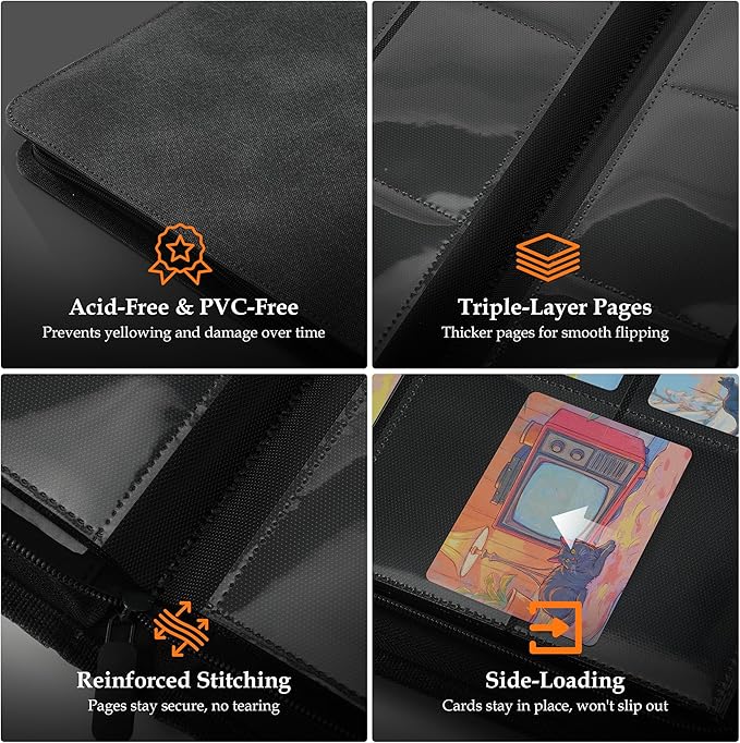 Trading Card Binder 9 Pocket - Premium Card Collection Binder for 360 Cards, Durable Side-Loading Card Album with Zipper, Perfect for TCG, MTG, and Sports Cards, Pink