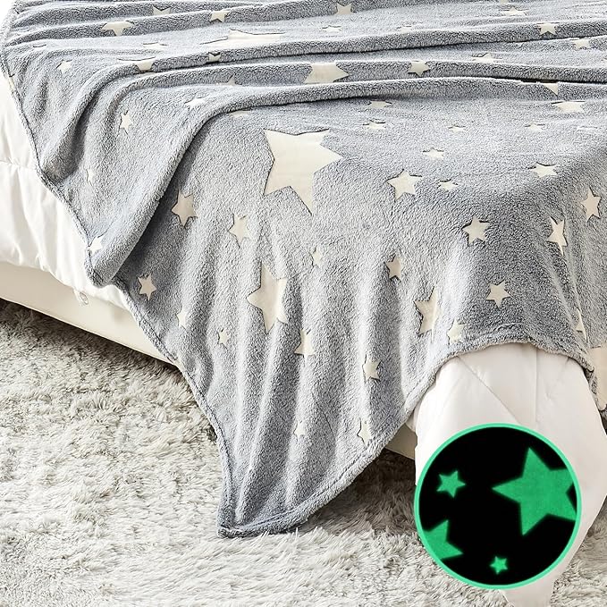 Wajade Glow in The Dark Stars Blanket, Soft Cozy Flannel Kids Throw Blanket for Boys and Girls, Cute Blanket for Sofa Couch Bed, Christmas Birthday Gift 60"x80"