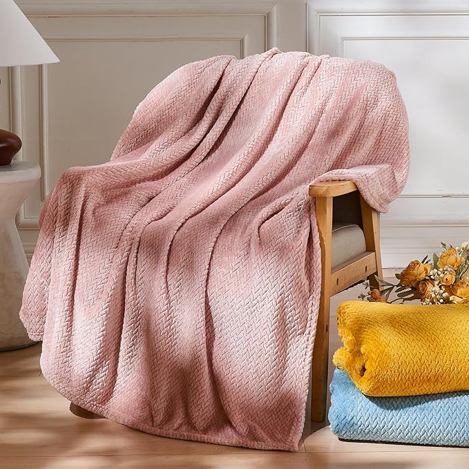 NEWCOSPLAY Fleece Leaves Pattern Throw Blanket, Dusty Pink, 50"x60" | Super Soft Throw Blanket, Lightweight Cozy Bed Sofa Blanket, Premium Silky Flannel Fleece, Travel Blanket for All Season Use