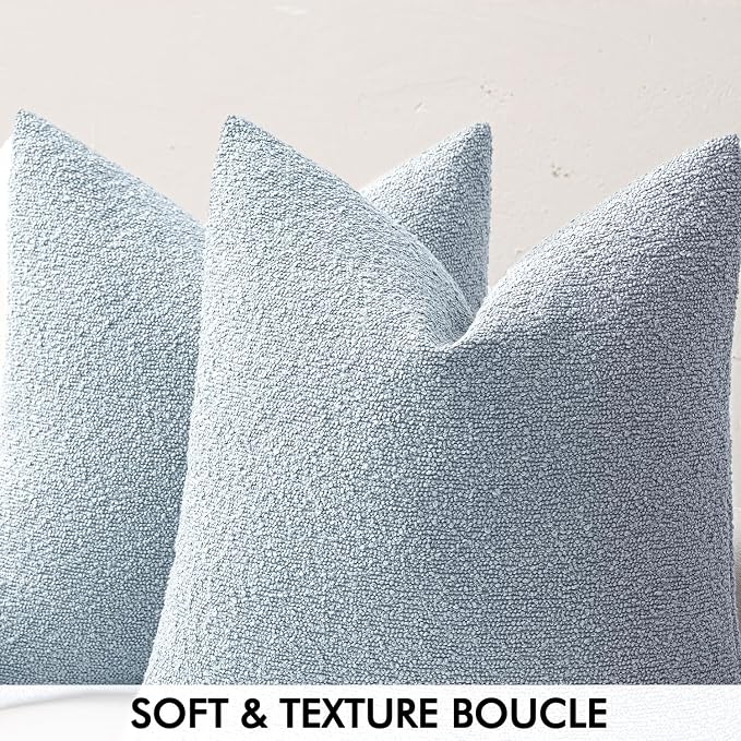 MIULEE 18x18 Decorative Lumbar Boucle Couch Pillow Covers Sky | Set of 2 Textured Neutral Throw Pillow Covers, Accent Solid Pillowcases, Sofa Living Room Home Decor