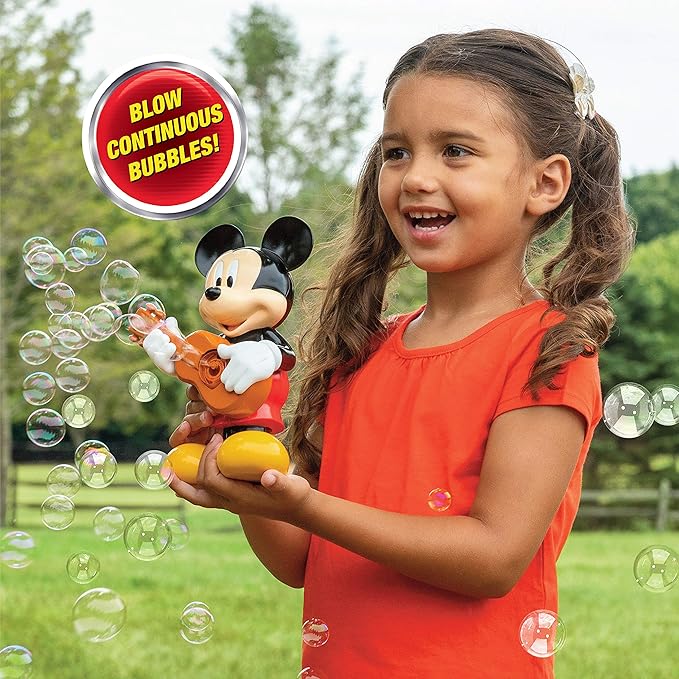 Little Kids Disney Mickey Mouse Action Bubble Blower Machine, Includes Bubble Solution, Multi
