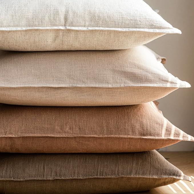 Foindtower Pack of 2, Decorative Linen Solid Throw Pillow Covers Soft Accent Cushion Case Boho Farmhouse Pillowcase for Chair Couch Sofa Bedroom Living Room Home Decor 16 x 16 Inch Light Khaki Brown