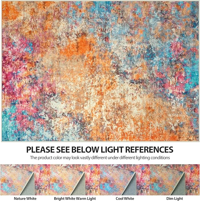9x12 Area Rugs for Living Room Rug Washable: Abstract Large Rug for Dining Room Bedroom Carpet Non Slip 9 by 12 Indoor Modern Nursery Home Office Colorful