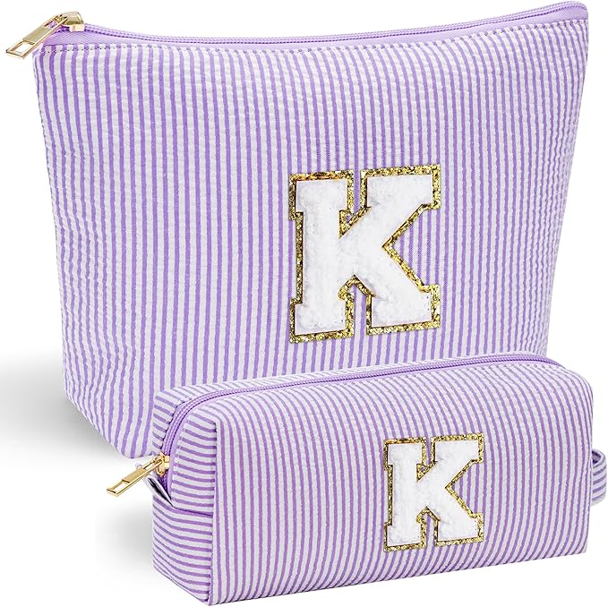 YOOLIFE Purple Makeup Bag for Girls- Personalized Cute Makeup Pouch for Girlfriend Bridesmaid Wife | Cosmetic Travel Toiletry Bag for Friend | Birthday Gift Idea for Her Mom Preppy Makeup Bag Gift K
