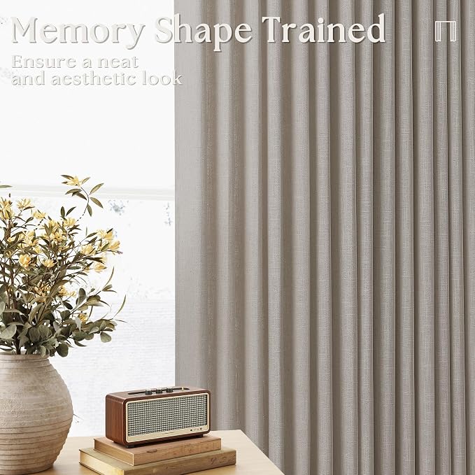 Burlywood Birch Pleated Linen Semi Sheer Curtains 78 Inches Long 2 Panels | Memory Training Shaped, for Living Room Bedroom Cabin Closet, 400GSM Flax Linen, Pinch Pleat with Hooks Rings Back Tab