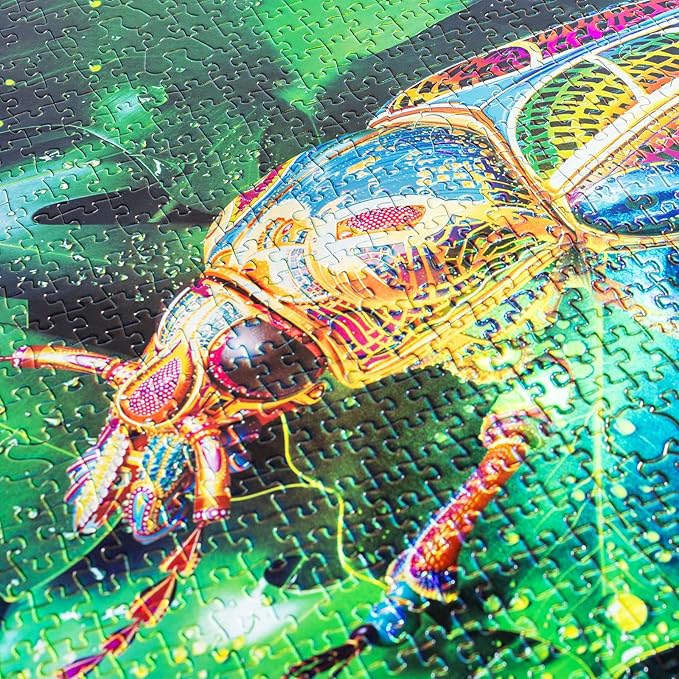 Unique Jigsaw Puzzles 1000 Pieces for Adults, Laser Rainbow Reflection Unique Puzzles, Cool Puzzles for Adult in Game Night, Beetle Theme, Unique Gifts for Puzzle Lovers